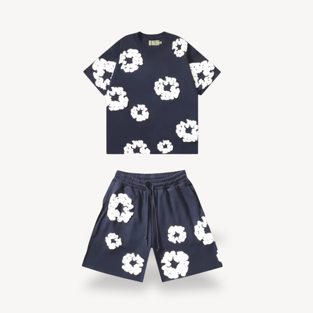Set Unisex T-Shirt e Pantaloncini con Motivo Floreale