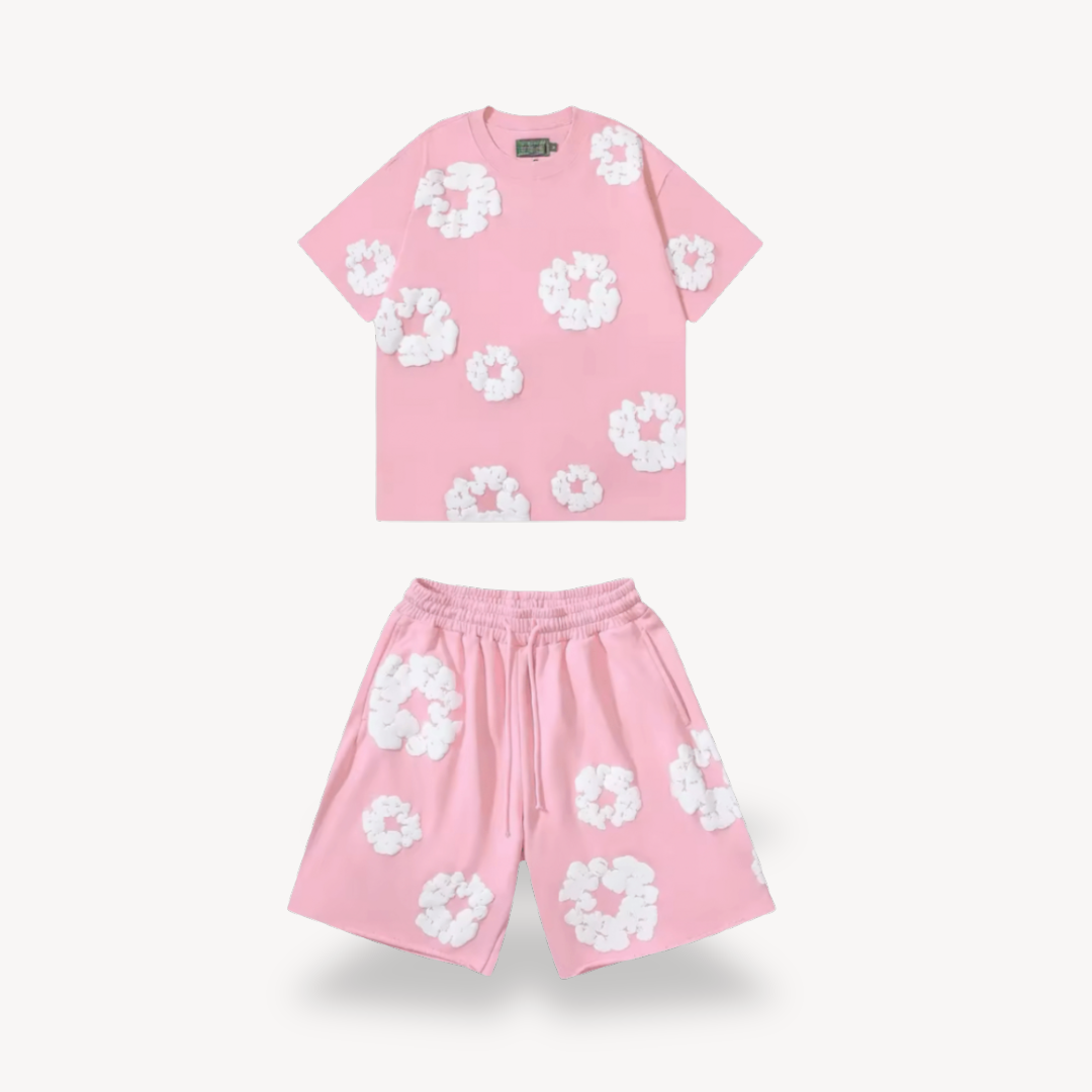 Set Unisex T-Shirt e Pantaloncini con Motivo Floreale