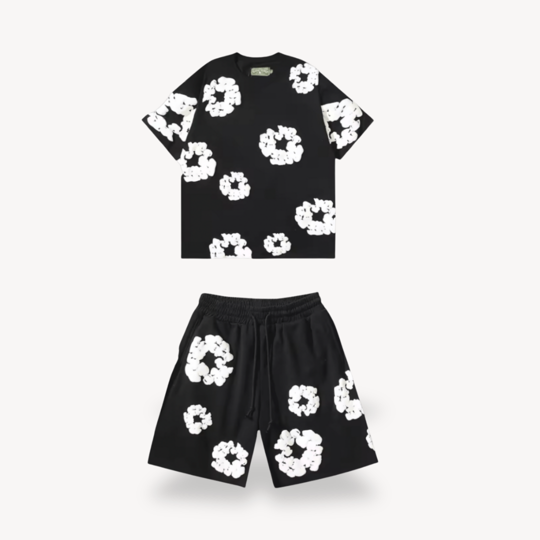 Set Unisex T-Shirt e Pantaloncini con Motivo Floreale