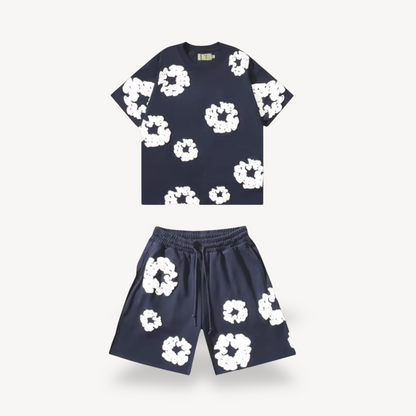 Set Unisex T-Shirt e Pantaloncini con Motivo Floreale