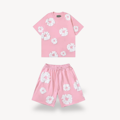 Set Unisex T-Shirt e Pantaloncini con Motivo Floreale