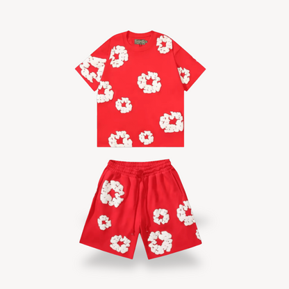 Set Unisex T-Shirt e Pantaloncini con Motivo Floreale
