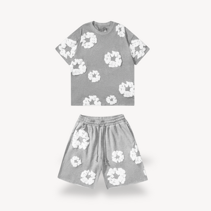Set Unisex T-Shirt e Pantaloncini con Motivo Floreale