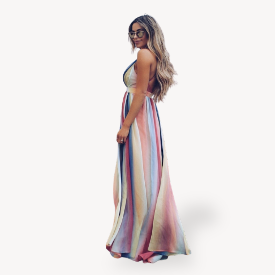 Abito Lungo Donna a Strisce Multicolore