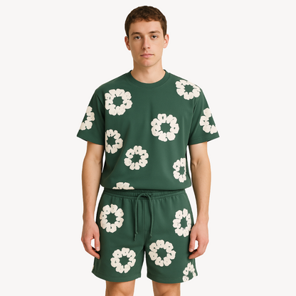 Set Unisex T-Shirt e Pantaloncini con Motivo Floreale