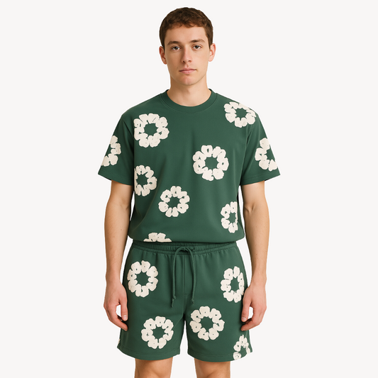 Set Unisex T-Shirt e Pantaloncini con Motivo Floreale