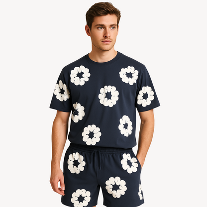 Set Unisex T-Shirt e Pantaloncini con Motivo Floreale