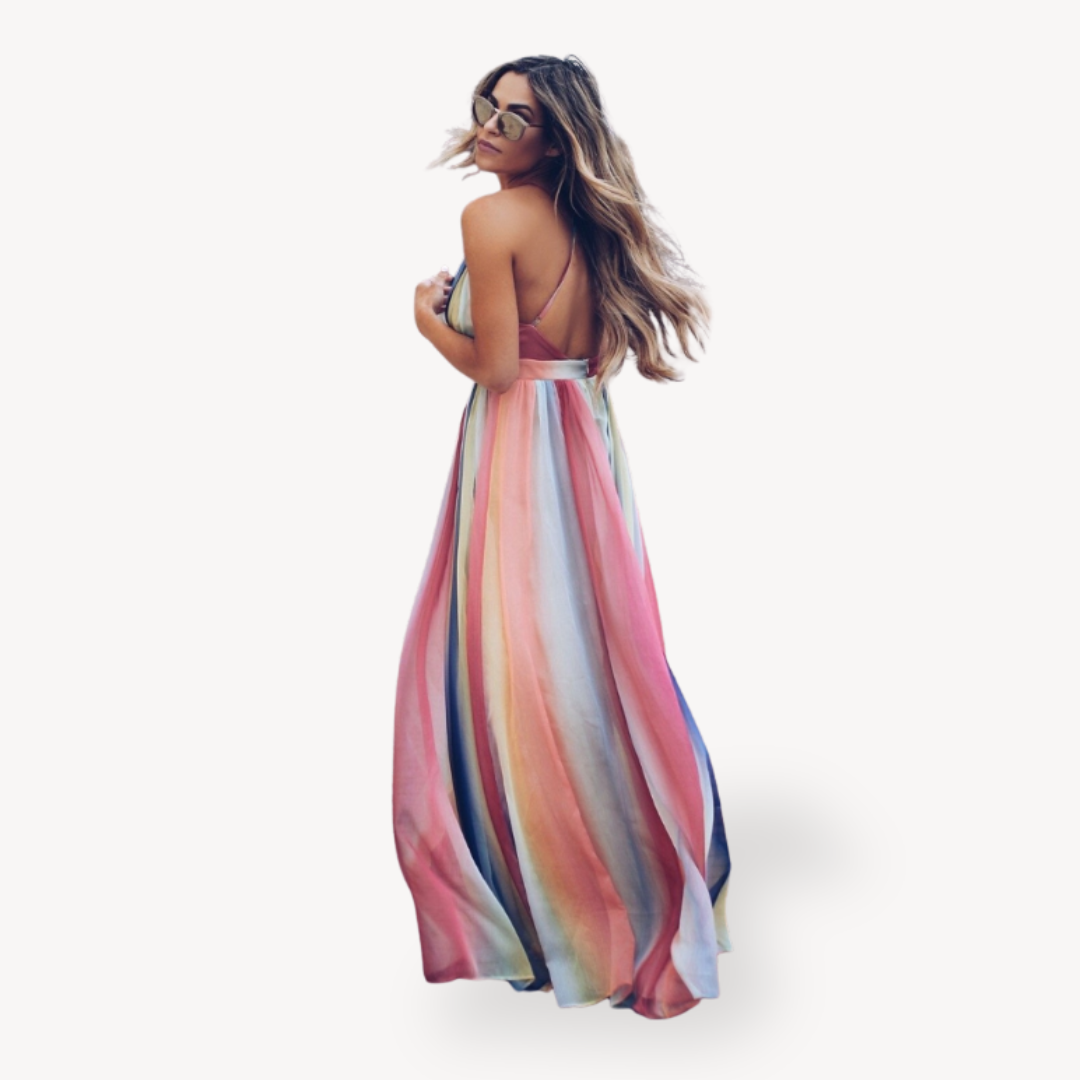 Abito Lungo Donna a Strisce Multicolore