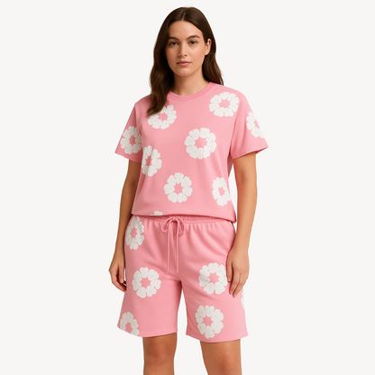 Set Unisex T-Shirt e Pantaloncini con Motivo Floreale