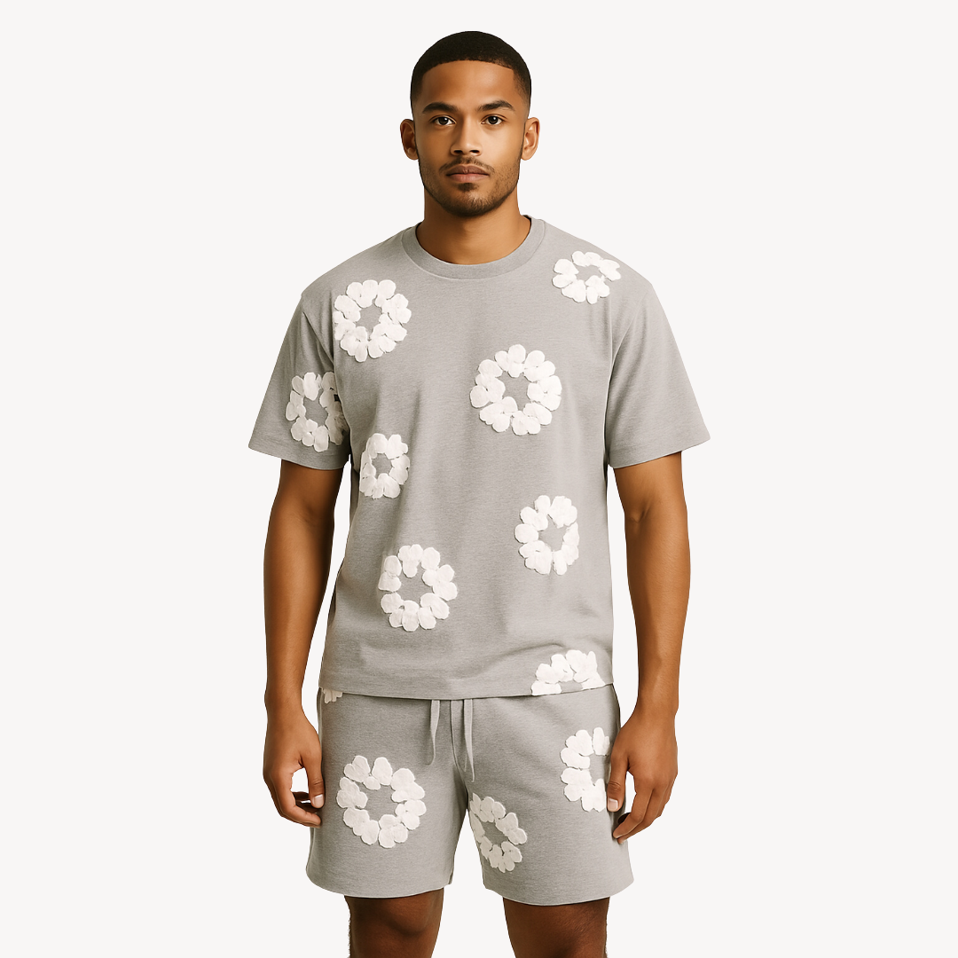 Set Unisex T-Shirt e Pantaloncini con Motivo Floreale