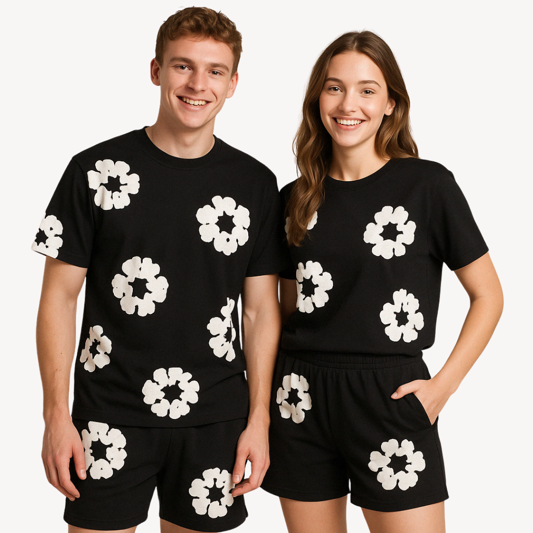 Set Unisex T-Shirt e Pantaloncini con Motivo Floreale