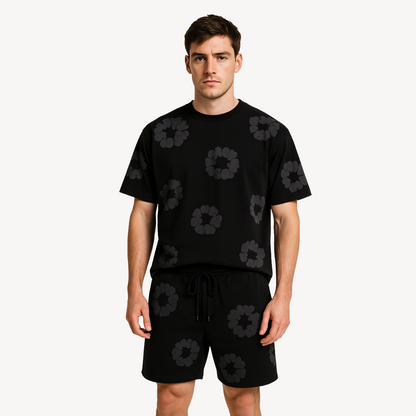 Set Unisex T-Shirt e Pantaloncini con Motivo Floreale
