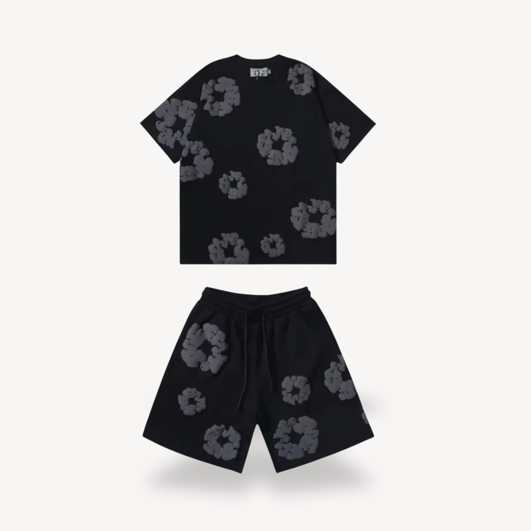 Set Unisex T-Shirt e Pantaloncini con Motivo Floreale