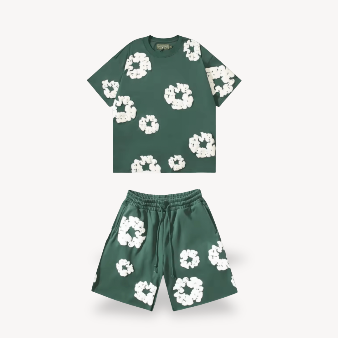 Set Unisex T-Shirt e Pantaloncini con Motivo Floreale