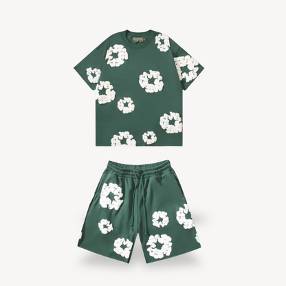 Set Unisex T-Shirt e Pantaloncini con Motivo Floreale